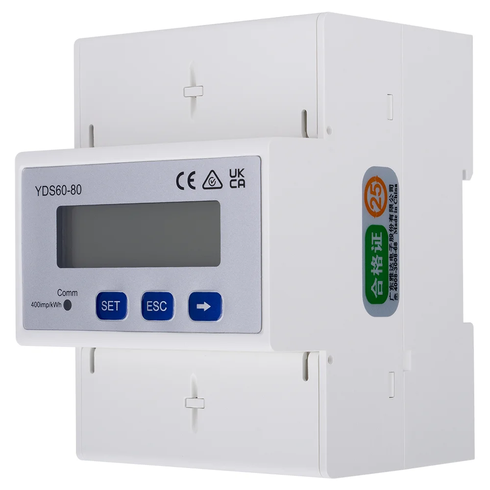 YDS60-80 CE UKCA RCM Certified RS485 Modbus LCD Din Rail Mounted Digital Three-Phase Energy Meter for PV Inverter