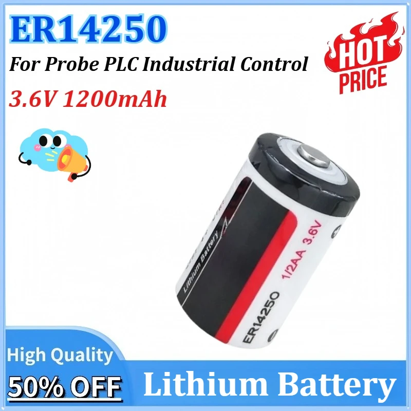 

New ER14250 3.6V 1200mAh 1/2AA Primary Lithium Battery for Probe PLC Industrial Control Servo Encoder Automation Instrument