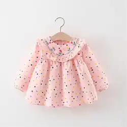 (0-3 Years Old Girls) Autumn/Winter New Girls' Dress Lapel Lace Pleated Embroidery Tulip Color Polka Dot Sweet Princess Dress