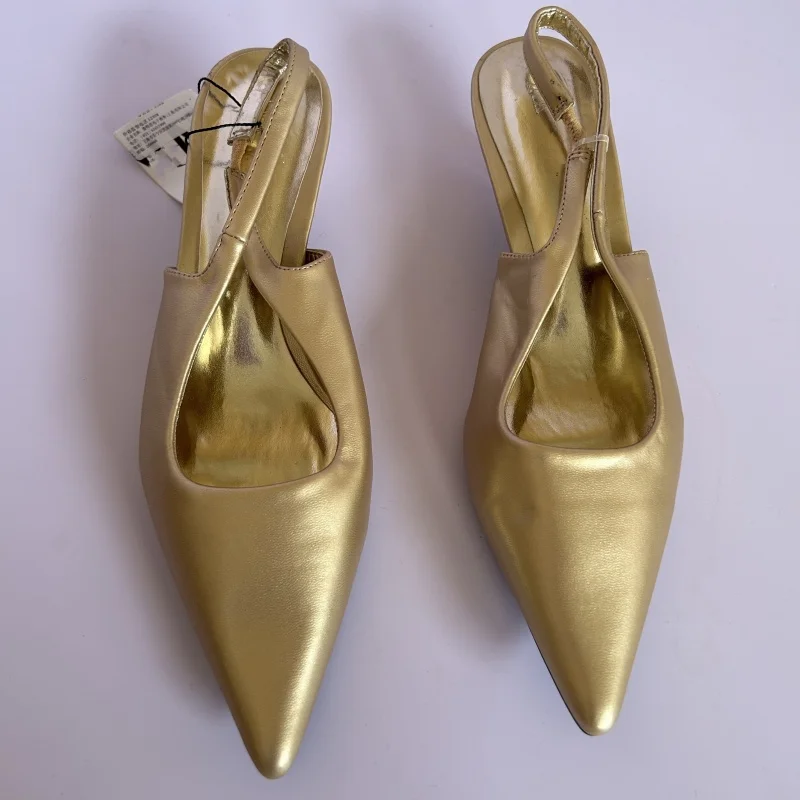 2024 Female Fashion Gold Pointed Pumps Woman Comfortable Kitty Heeled Shoes 37 Size Slingback Heels