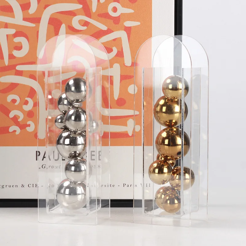 Abstract Metal Ball Artwork Square Transparent Box Desk Decoration Ornaments Modern Sphericity Crafts Room Aesthetics Decor