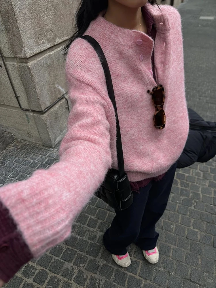 

Autumn and Winter Fashion New Women's Elegant Knitted Warm Hoodie Retro Half Open Loose Design Long Sleeve Outerwear Sweater