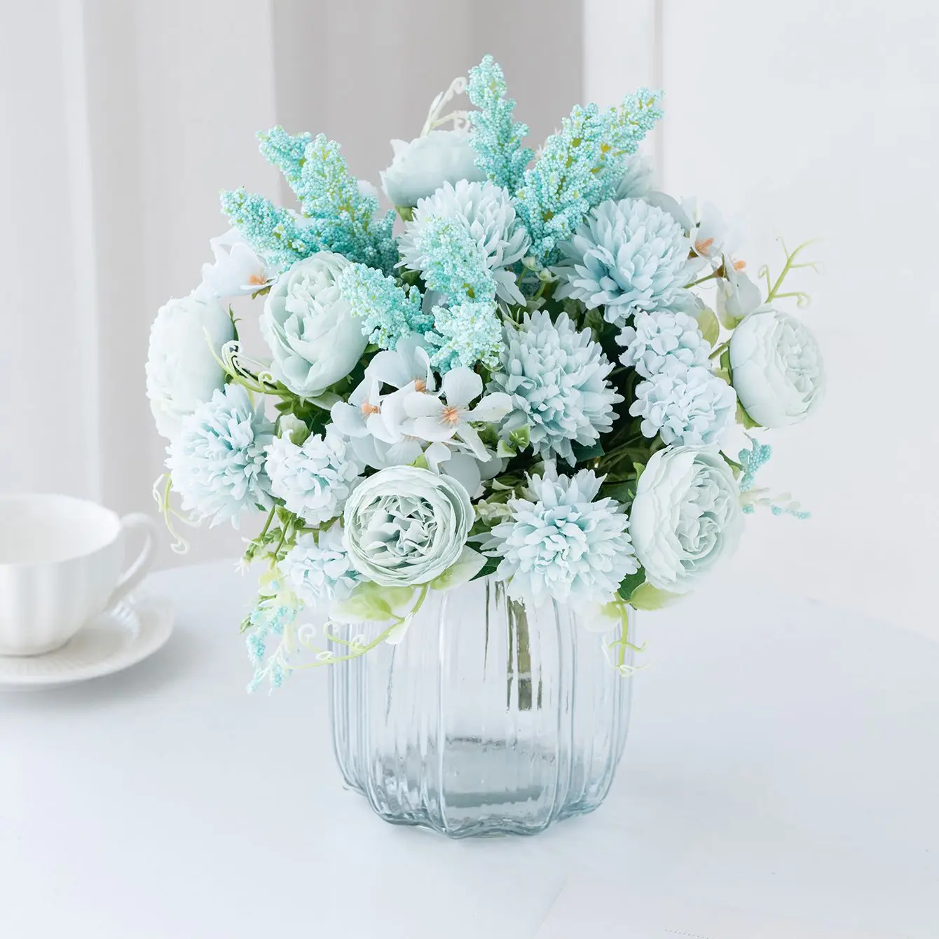 Künstliche Blumen für Festdekoration, Heim, Zimmer, Tisch, Vase, Hochzeit, Kranz, Garten, Rosenbögen, Seiden-Pfingstrosen, Brautstrauß, Accessoires und Geschenke – Detail 4