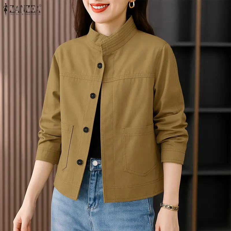 Zanzea camisa de escritório feminina outono cardigan moda manga longa blusa trabalho 2026 primavera sólido fino ajuste casacos feminino botão acima topos