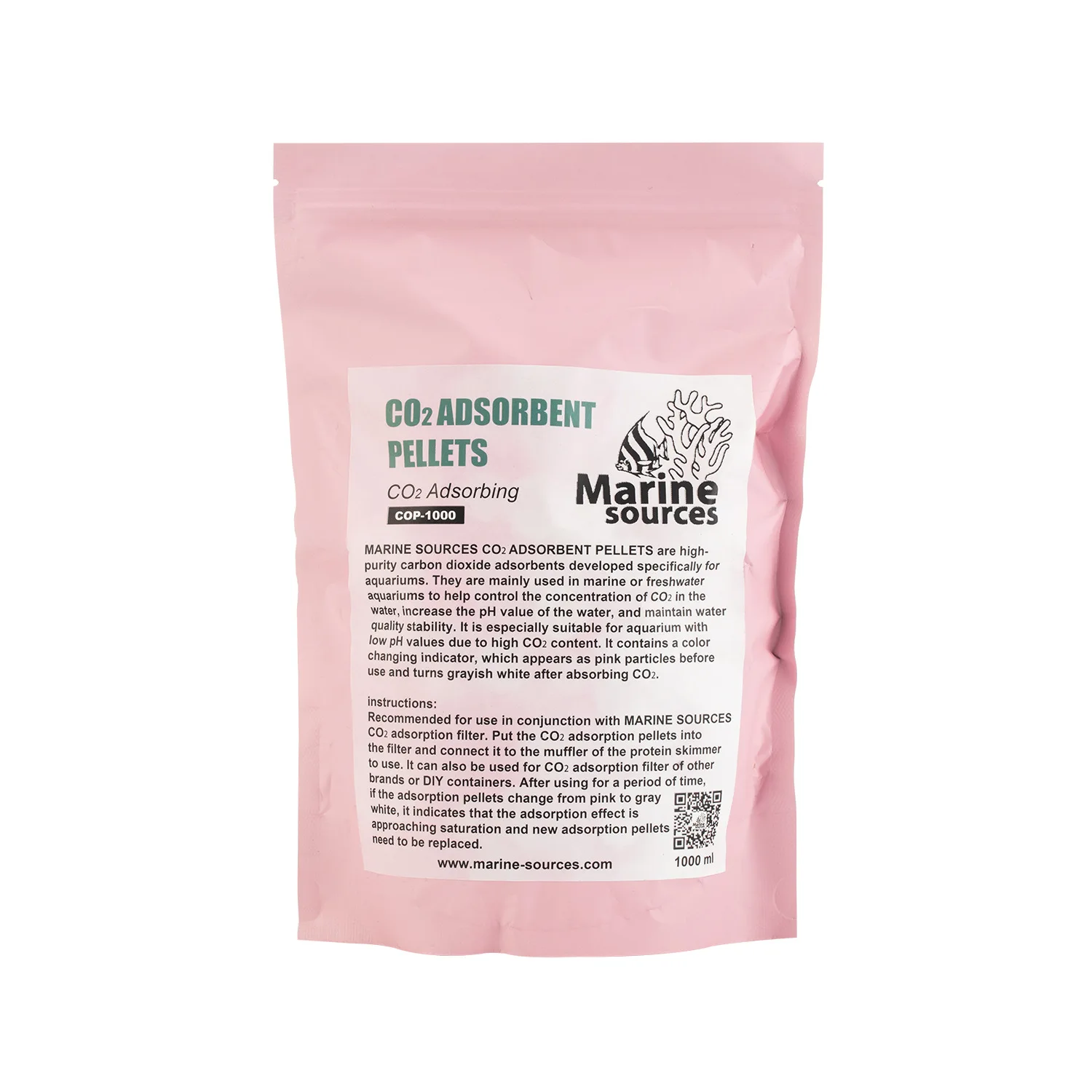 Marine Sources 1000ml CO2 Absorbing Media - Stabilizes Aquarium pH Level with Color Change Indicator, for Planted & Marine Tanks