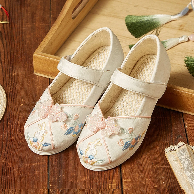 Chinese Style Girls Embroidered Cloth Shoes Sweet Fashion Children Soft-soled Hanfu Shoes Versatile Kids Performance Flat Shoes