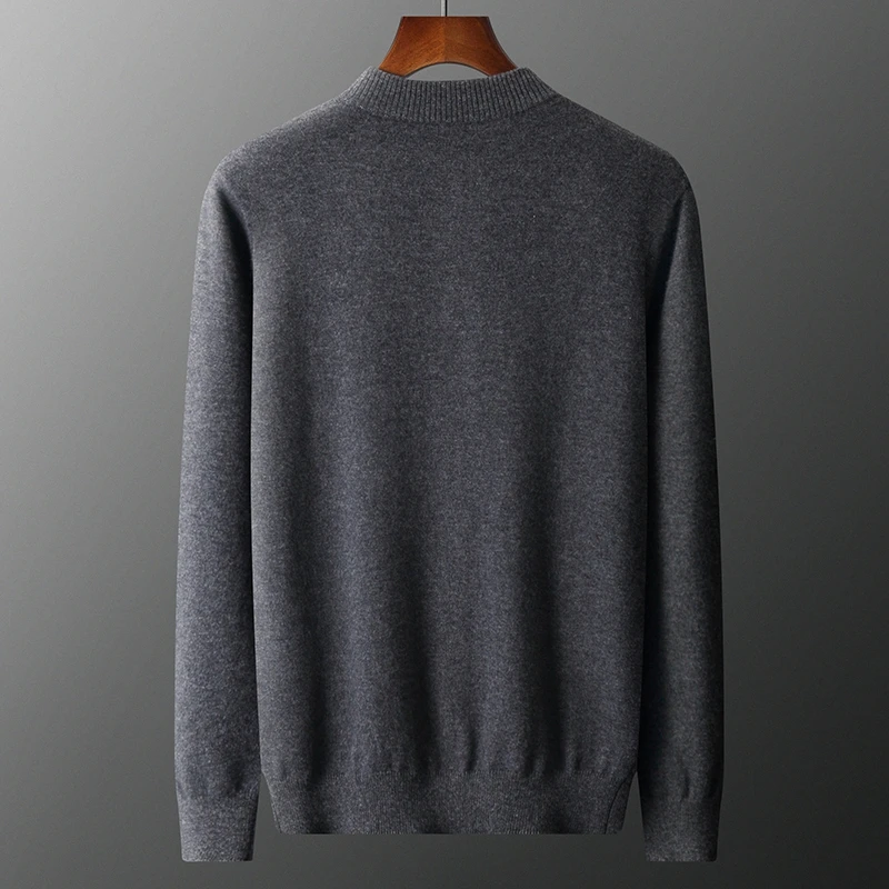 Men Sweaters 100% GOAT CASHMERE Knitted Pullover Winter Autumn button collar Full Sleeve Jumpers Solid Color Male Clothes