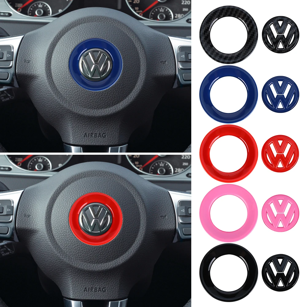 ABS Car Steering Wheel Logo Round Decorative Sticker For Volkswagen VW Golf Polo Scirocco Passat Beetle Touareg T-ROC Jetta Mk6