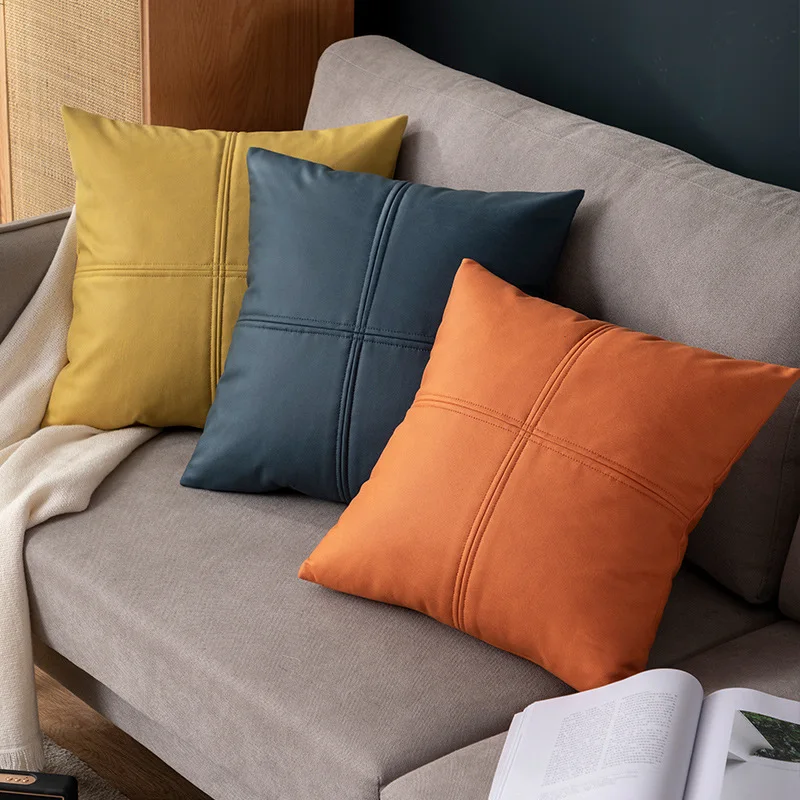 High-end Mminimalist Rrectangular Technology Fabric Sofa Cushion Orange Long Backrest Cushion for Living Room Waist Pillow Cover