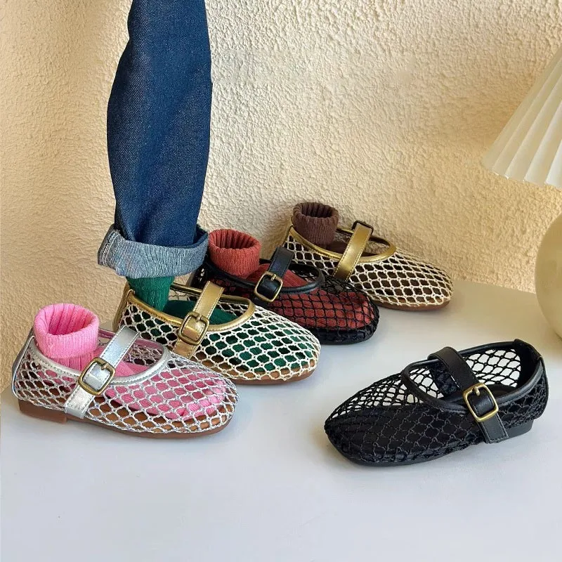 

2025 New Children's Flats Summer Breathable Princess Shoes for Girls Simple Fashion Kids Causal Shoes Soft Soled Trend Versatile