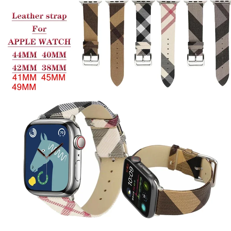 

Genuine Leather Strap for Apple Watch band 44mm 40mm 49mm 45mm 41mm Italy Plaid Bracelet apple watch Series 3 4 5 6 7 8 SE Ultra