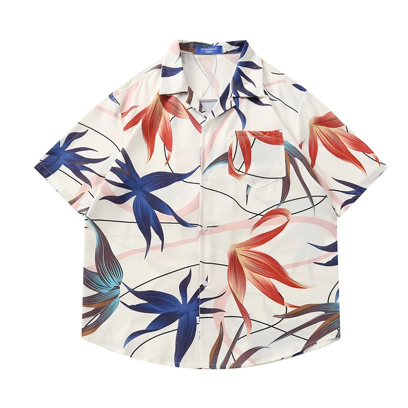 

2024SS Hong Kong Style Retro Floral Suit Collar Short Sleeved Shirt Women's Summer Loose Casual Couple Half Sleeved Floral Shirt