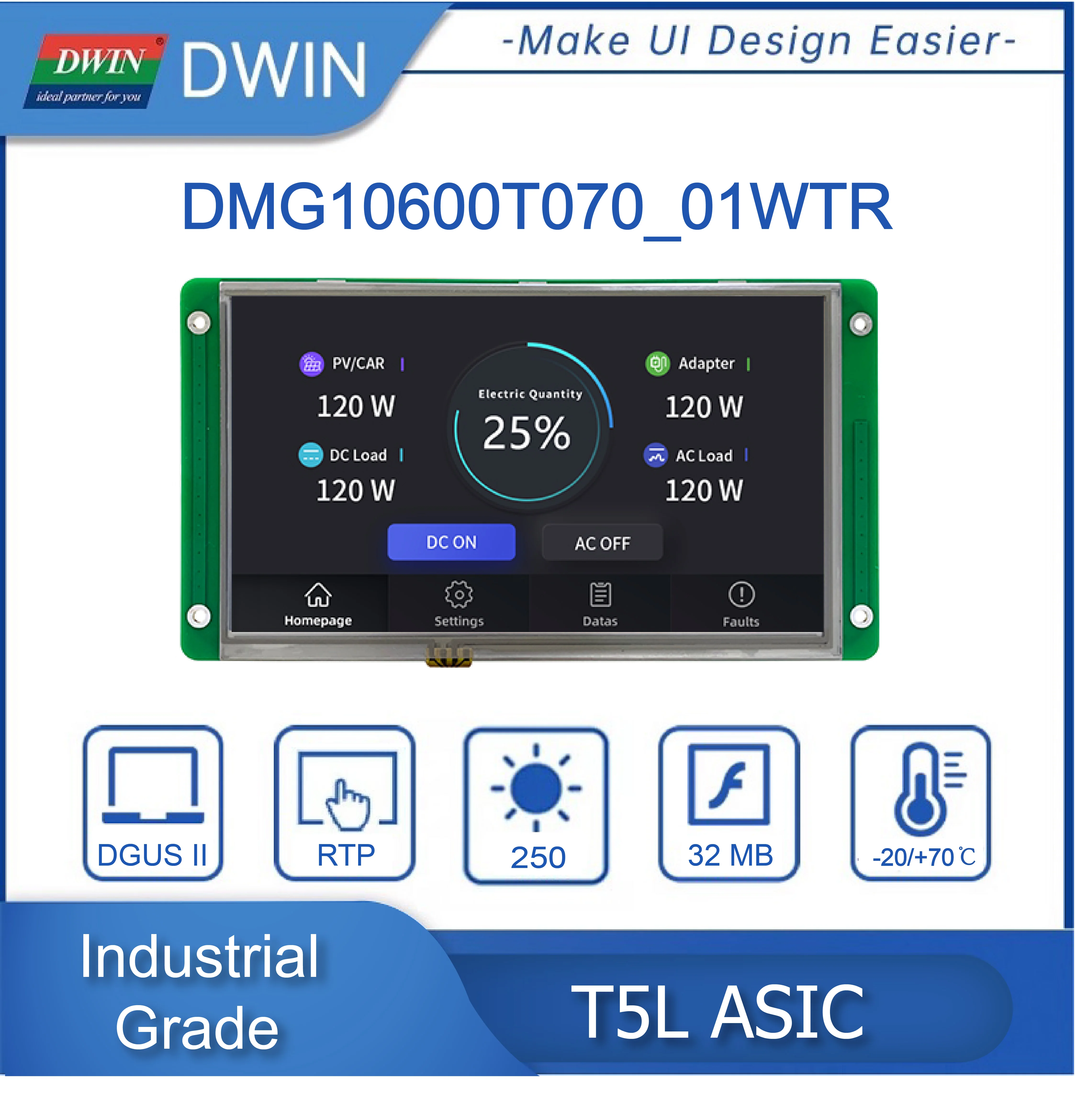 DWIN 아두이노 LCD 모듈, 7.0 인치, 1024*600 해상도, HMI ESP32 디스플레이, DMG10600T070_01W