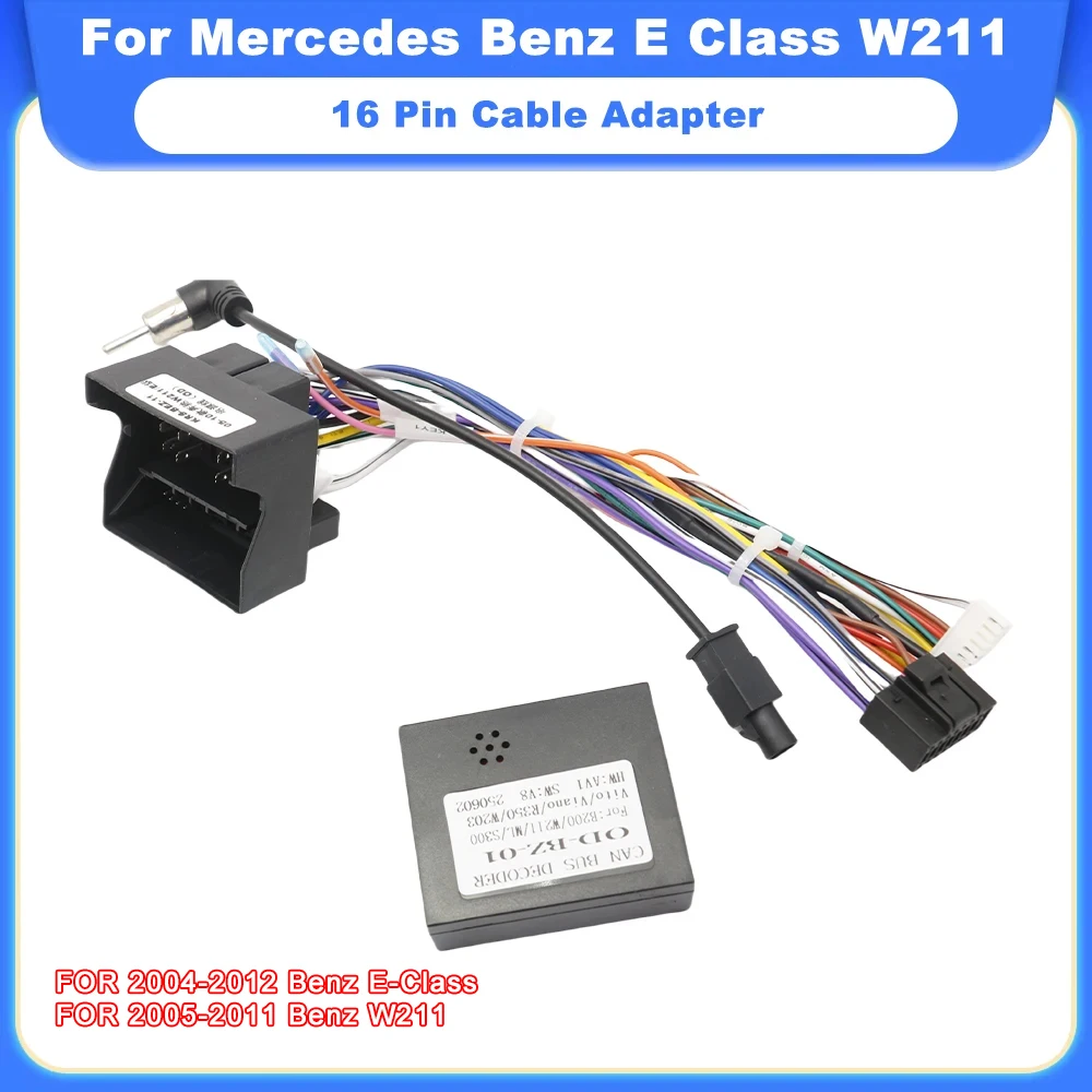 Quadlock 16 Pin Wiring Harness Adapter CANBUS Decoder for Mercedes Benz E Class W211 Connector Car Android Head Unit Wire Cable