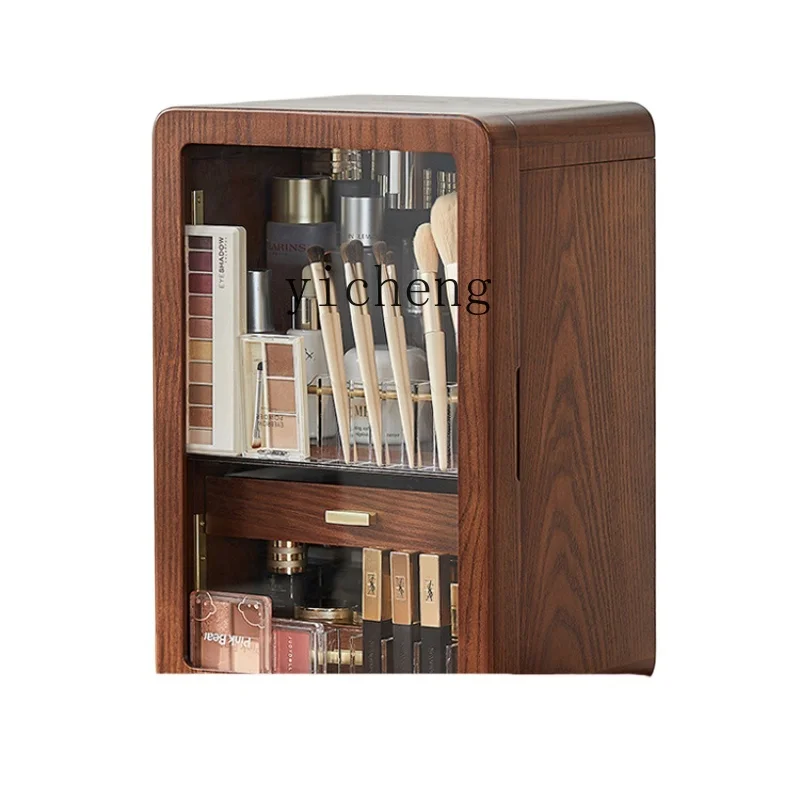 ZK Dust-Proof Cosmetics Storage Box Desktop Dresser Large Capacity Solid Wood Cosmetic Cabinet