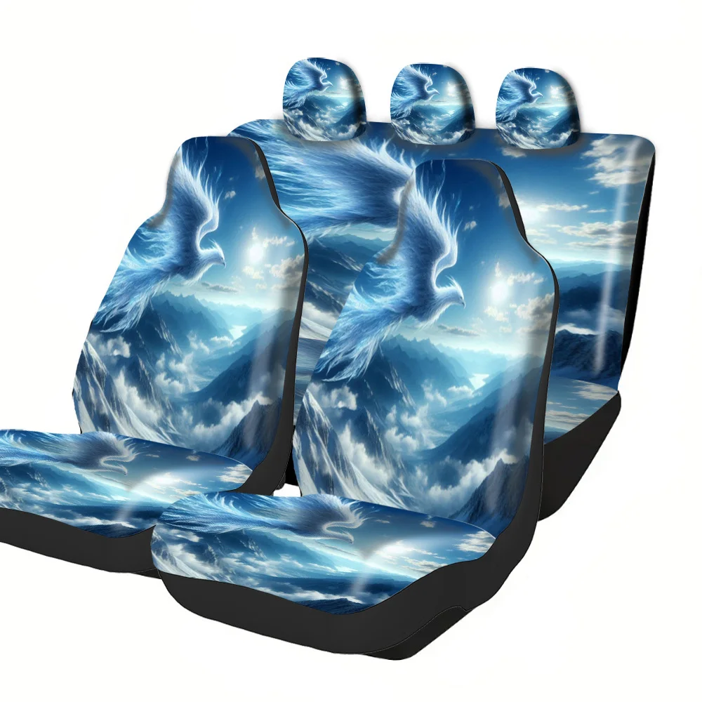 Car Seat Covers | Premium Polyester With Flying Bird Mountains Sun Design | Universal Fit For Cars And SUVs | Stylish Auto Inter