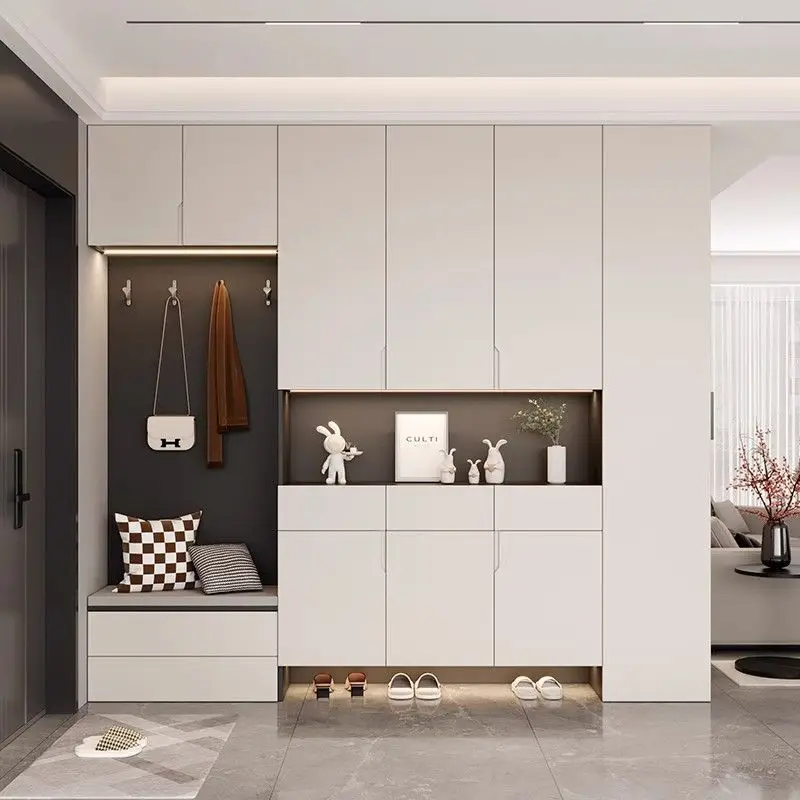 Solid wood home wall mounted shoe cabinet, large capacity floor standing storage cabinet at home entrance