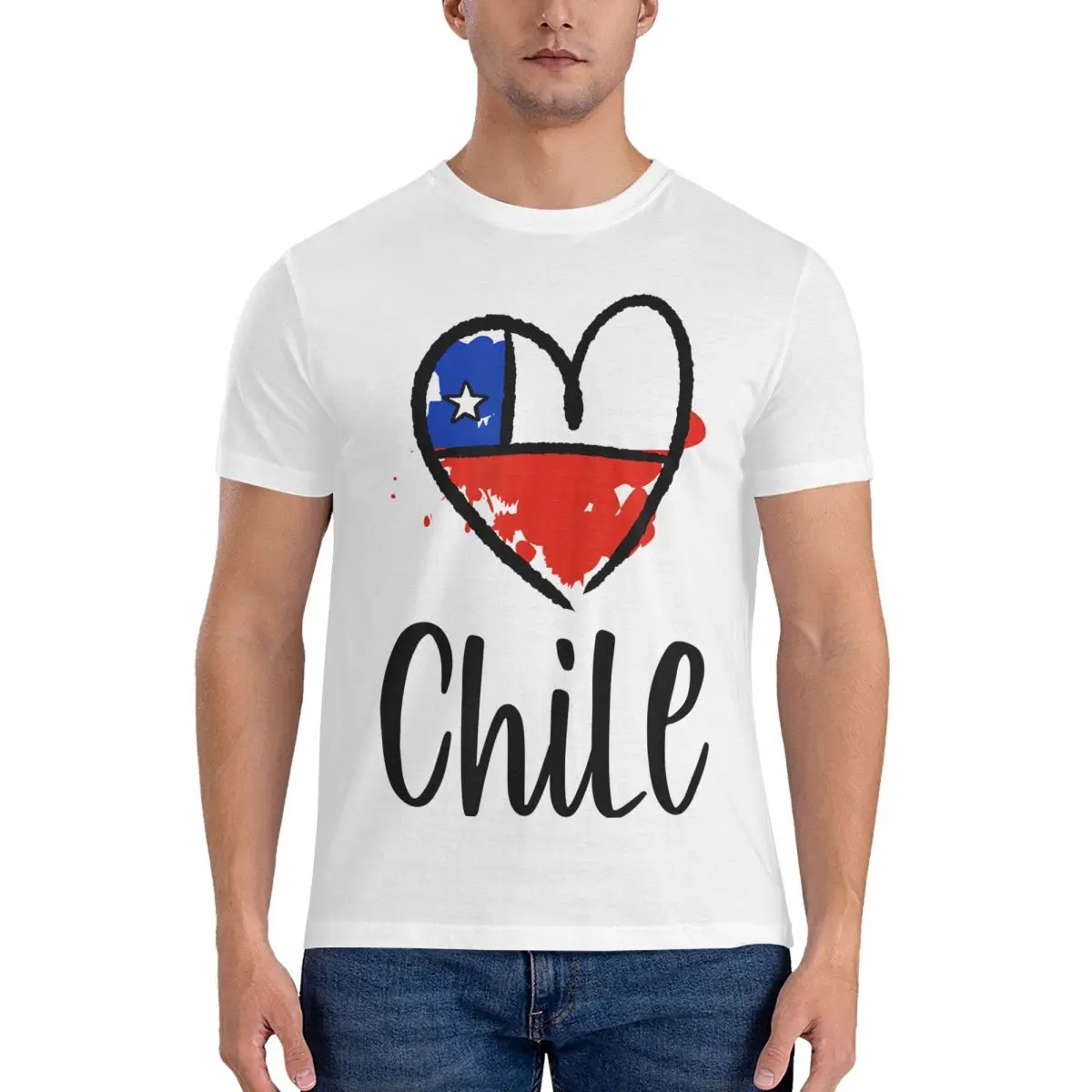 Heart Art Flag Cool South America Spanish Men T Shirt Chile Novelty Tees Short Sleeve Crewneck T-Shirts Pure Cotton 6XL Clothes