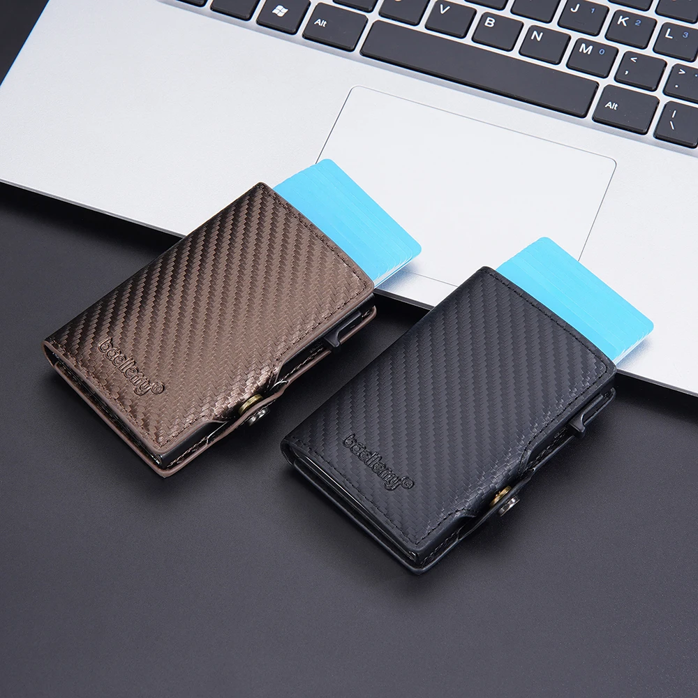 

Carbon Fiber RFID Credit Card Holder Wallet Business Men's Side Push Metal Aluminum Box Anti Magnetic Card Purse Money Clip Man