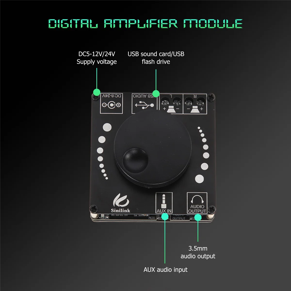 Mini Placa de Amplificador de Potência Digital Sem Fio, XY-AP50L, Bluetooth 5.0, 50W + 50W, Estéreo, Amp 3,5mm, AUX, USB, APP