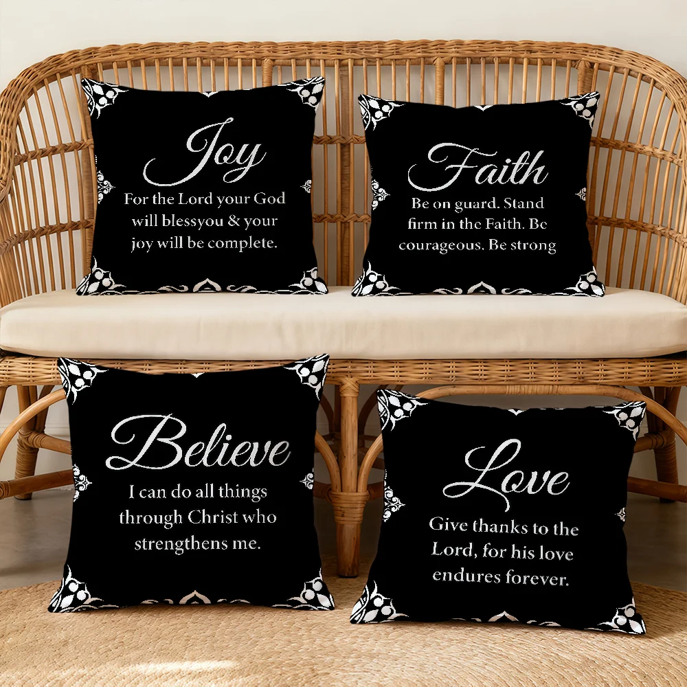 Bible Verses Cushion Cover Square Decorative Throw Pillow Case Sofa Bed Living Room Anniversary Gifts