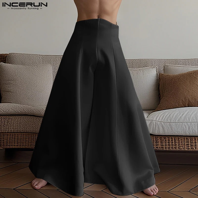 INCERUN Men Wide Leg Pants Solid High Waist Joggers Loose Casual Trousers Men Streetwear 2025 Fashion Male Long Pants S-5XL