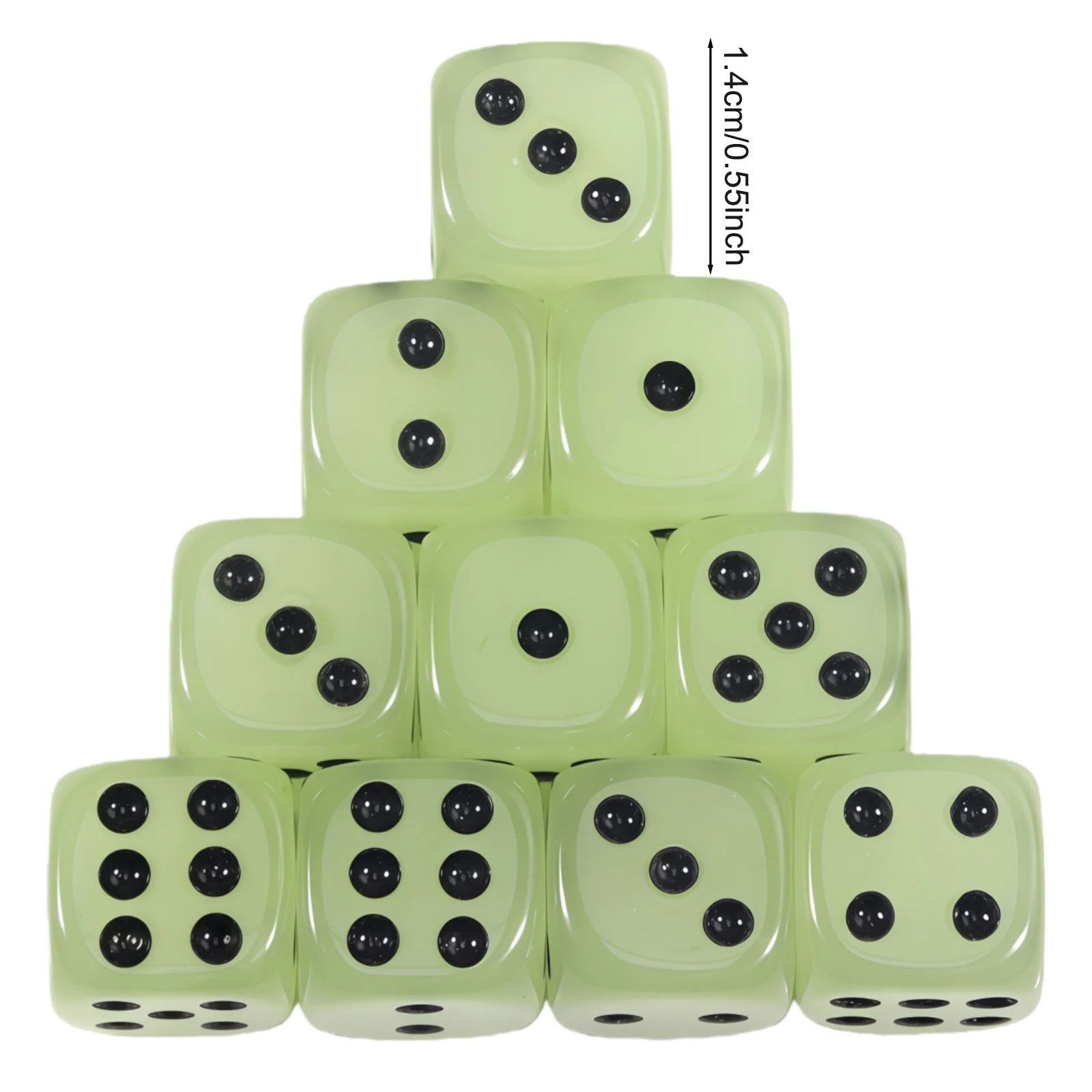 مجموعة نرد متوهجة في الظلام مكونة من 10 قطع، نقاط سوداء، زوايا مستديرة 14 مم، مستلزمات ألعاب الطاولة للترفيه في نادي البار