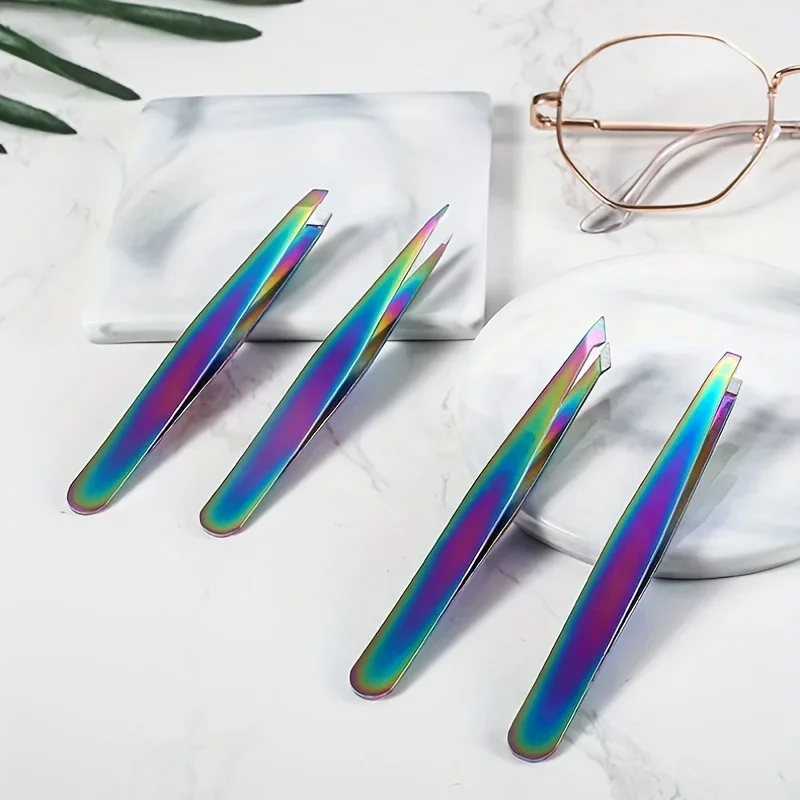 4-teiliges Augenbrauen-Clip-Set aus Edelstahl mit bunter Titanbeschichtung, Augenbrauen-Clip zum Trimmen und Haarentfernung, Beauty-Tool