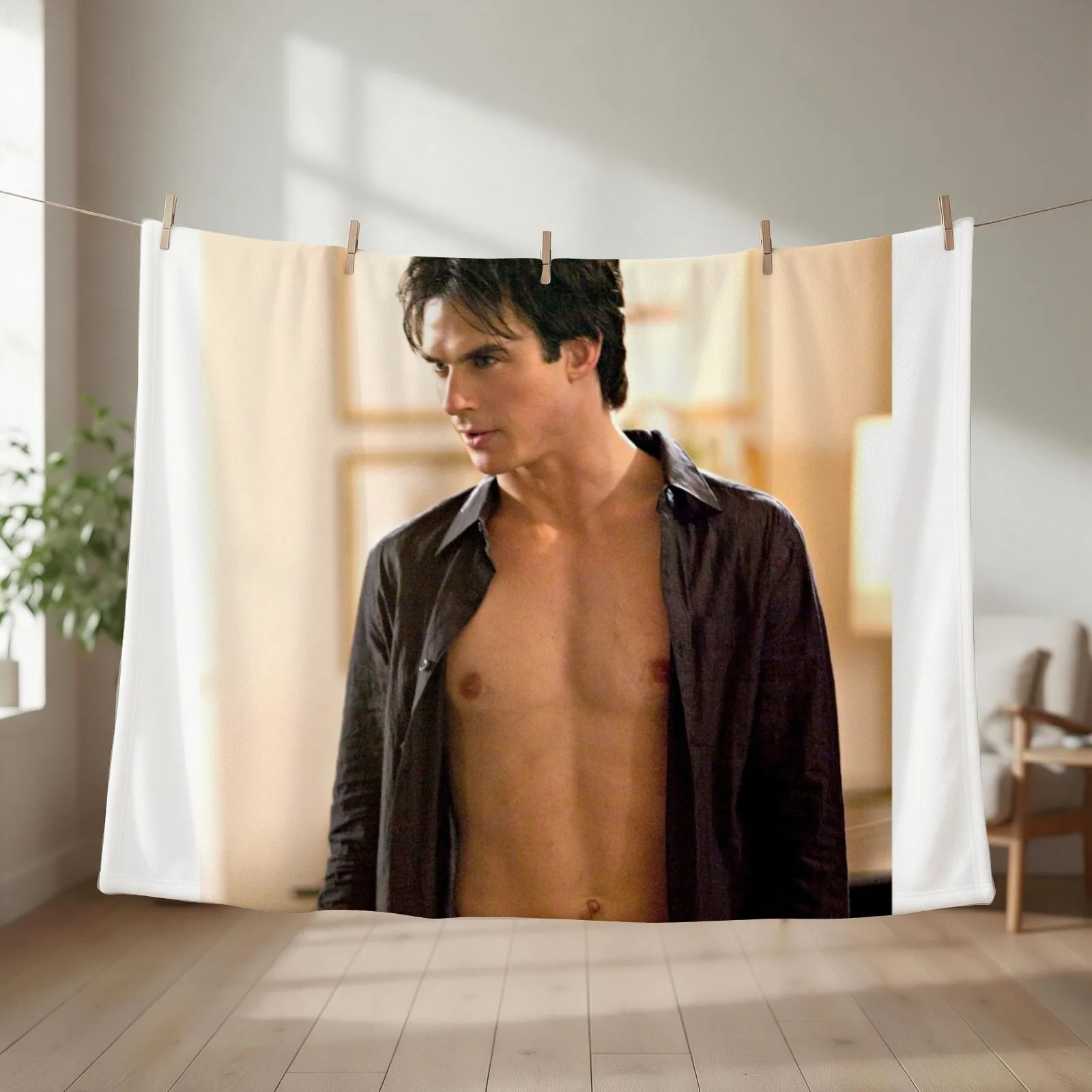 hot damon scene Throw Blanket couch cozy soft plush fuzzy picnic outdoor blanket