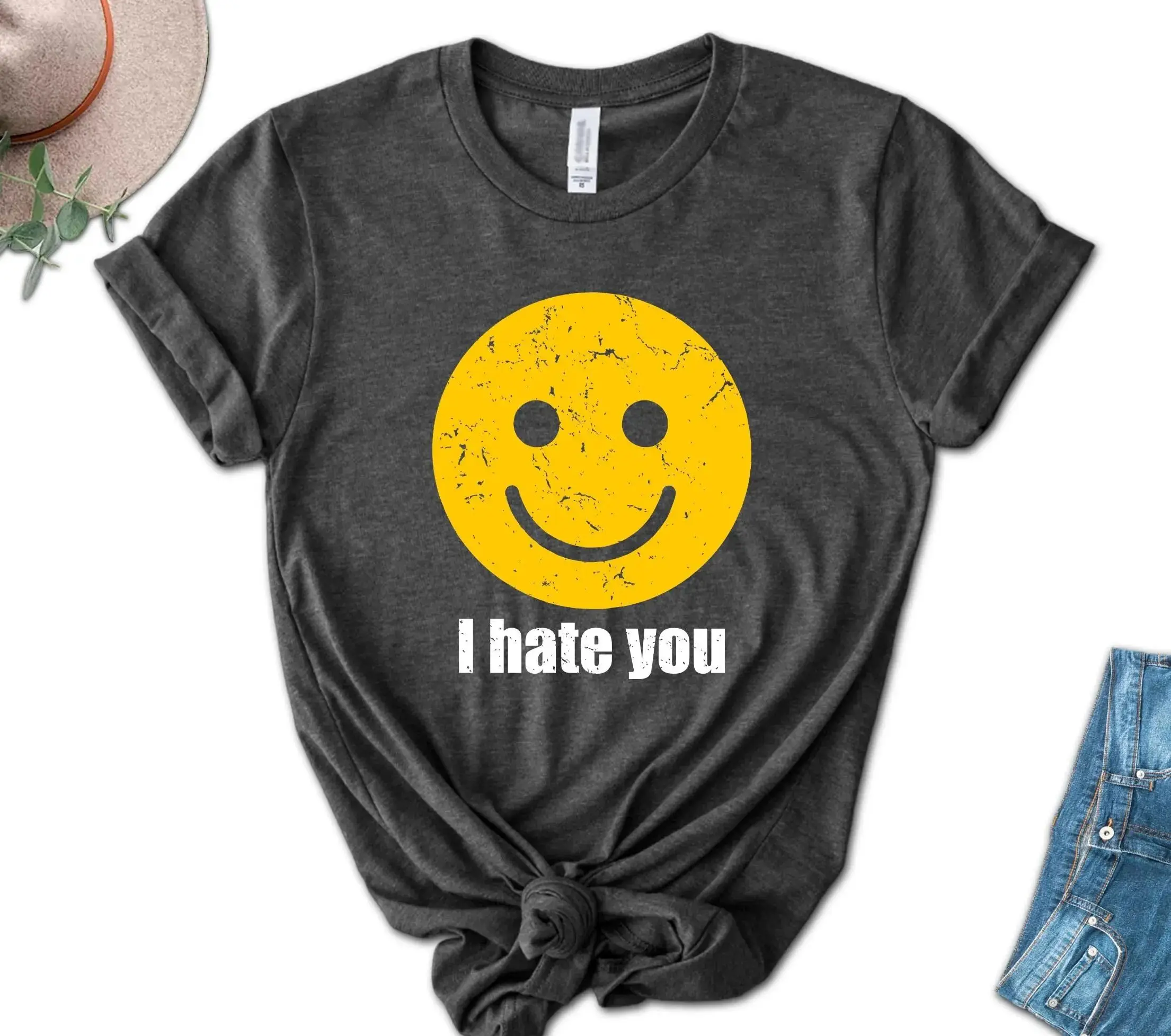 Sommer Neu Y2K Mode T-Shirt Harry Styles I Hate You Smiley Face T-Shirt Herren und Damen Lässiges Lockeres Kurzarm-Shirt Fan-Geschenk – Detail 2