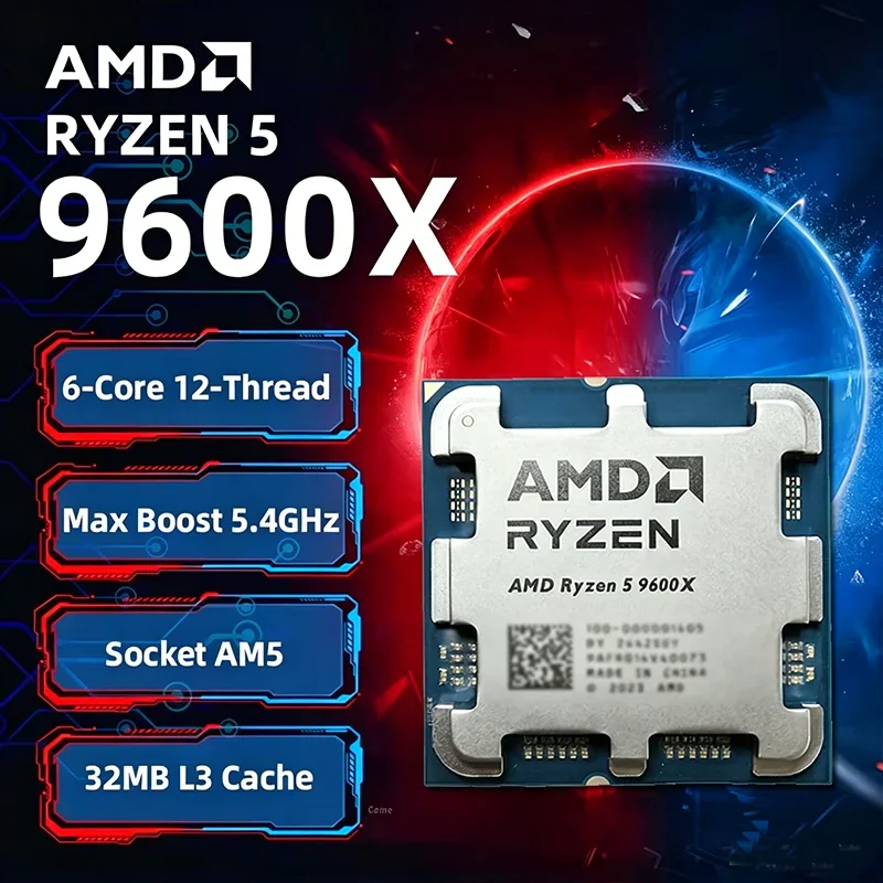 AMD Ryzen 5 9600X 100% AMD R5 9600X CPU Max Boost Up to 5.4GHz 6 Cores 12 Threads 32MB L3 Cache AM5 for B850 X870 Loose Pieces