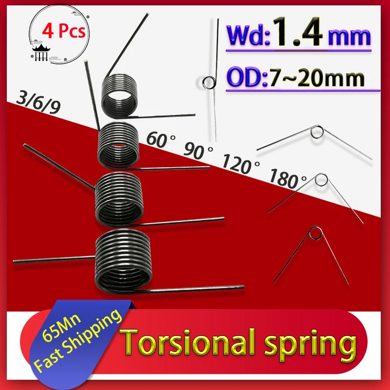 Wire Diameter 1.4mm V-spring Torsion Spring Hairpin Spring 180/120/90/60 Degree Torsion Spring 3 Laps/6 Laps/9 Laps Spring Clip