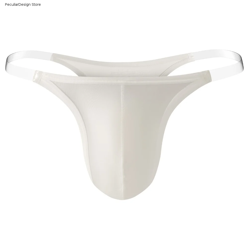 Glossy Smooth T-back Men Thong Lingerie U Convex Pouch Men Underwear Low Waist Transparent Strap Triangle Panties Men
