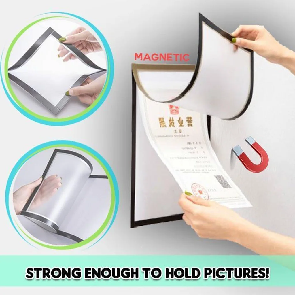 

1pcs Magnetic Photo Frame Drill Free Poster Sticker A4 Document Display Frame PVC Anti Wrinkle Business License Display Frame