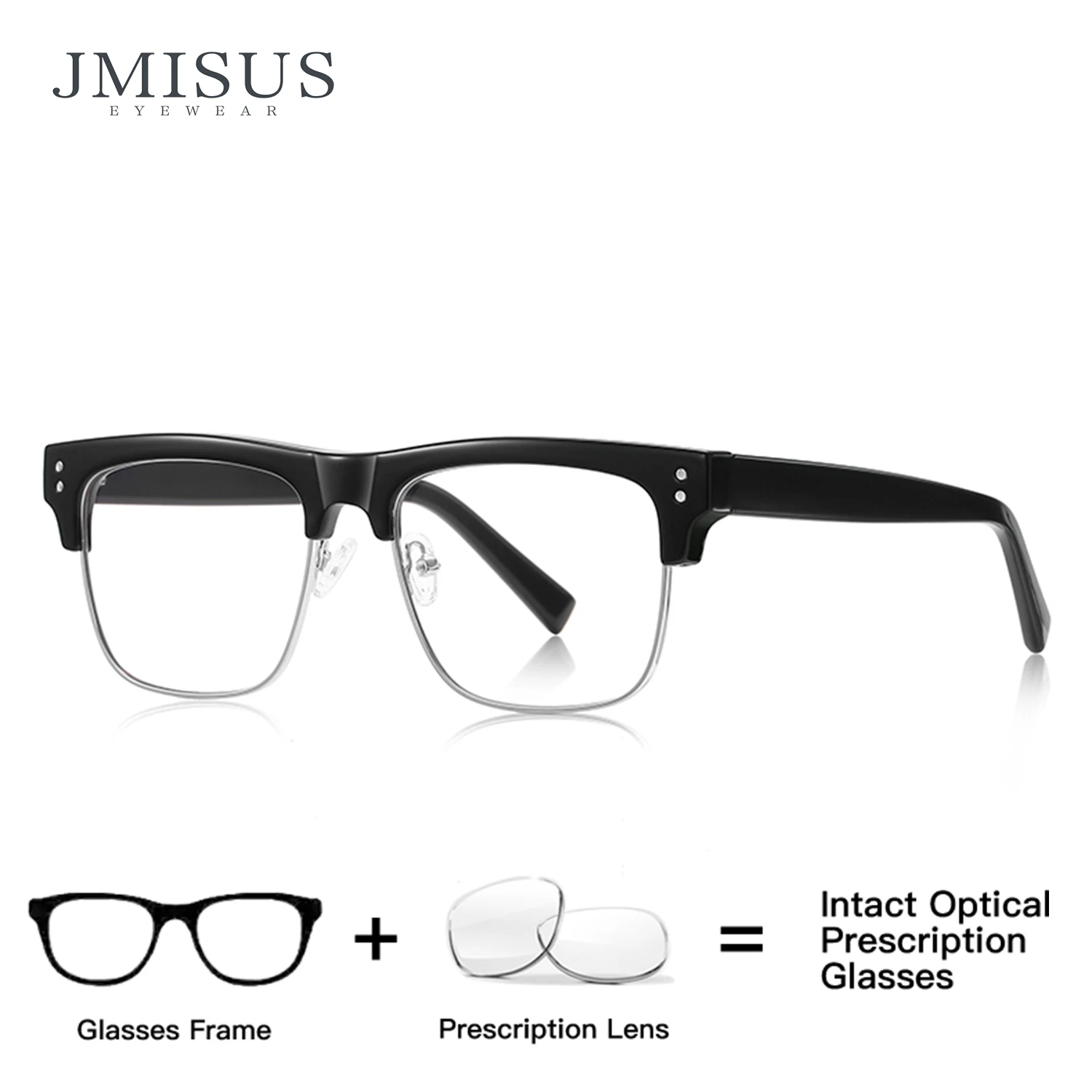 

JMISUS Fashion Square Progressive Multifocal Glasses Handmade Acetate Photochromic Blue Light Blocking Optical Eyewear for Men