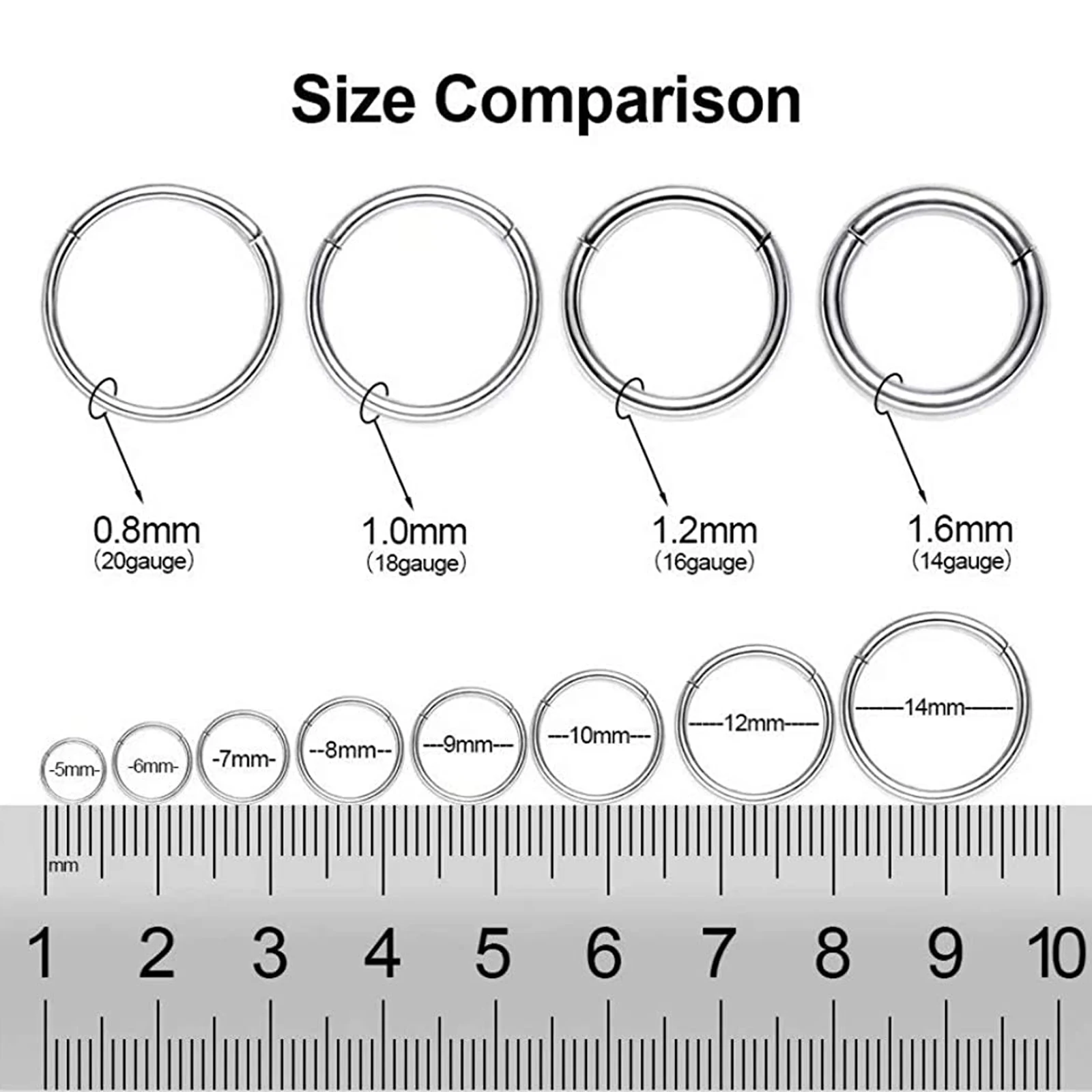 10pcs G23 Titanium Nose Rings Hoop 20G 18G 16G Tragus Helix Conch Cartilage Piercing Jewelry Segment Lip Ear Ring For Women Men