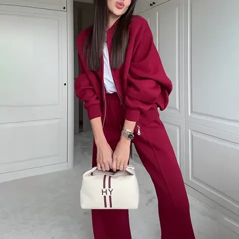 이슬람 Tracksuit 두 조각 세트 여성 앙상블 운동복 코트 정장 재킷 지퍼 넓은 다리 바지 Drawstring 스포츠웨어 의상