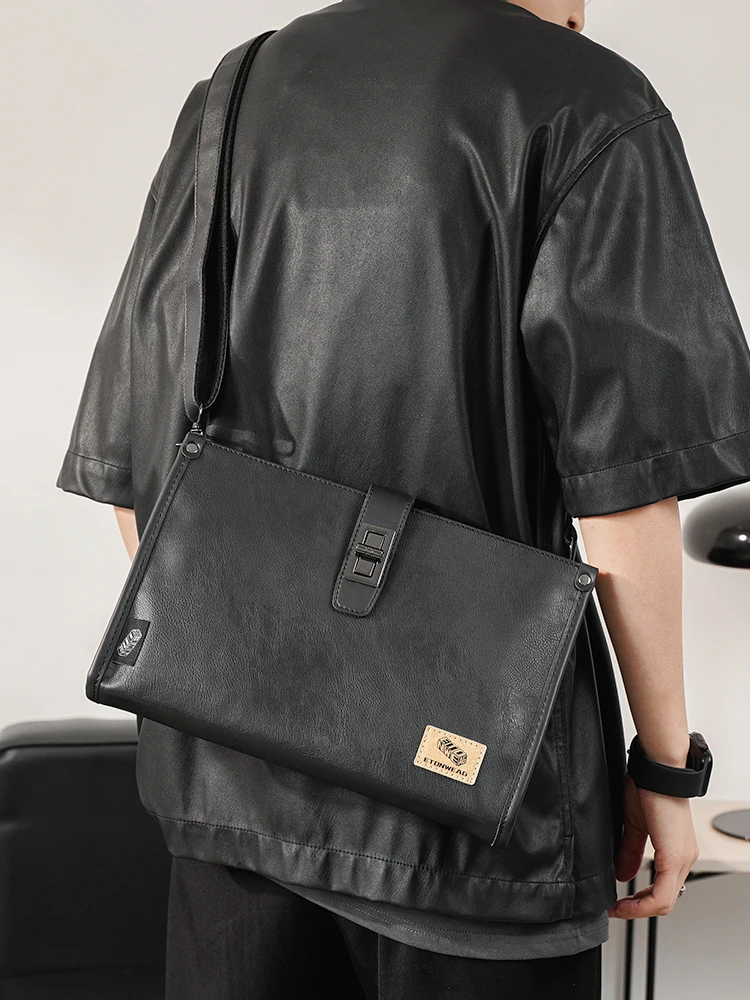 

New Casual Handbags Business Wide Strap Shoulder Messenger Bag for Men Fashion Designer Square Sling Bag Large Capacity Satchel