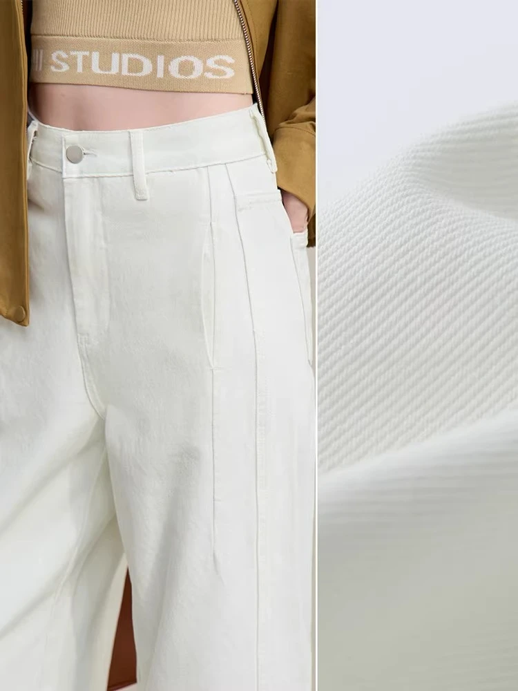 Amii calças jeans 2026 primavera nova cor sólida feminina confortável algodão jeans casual versátil solto calças de perna larga 12621095