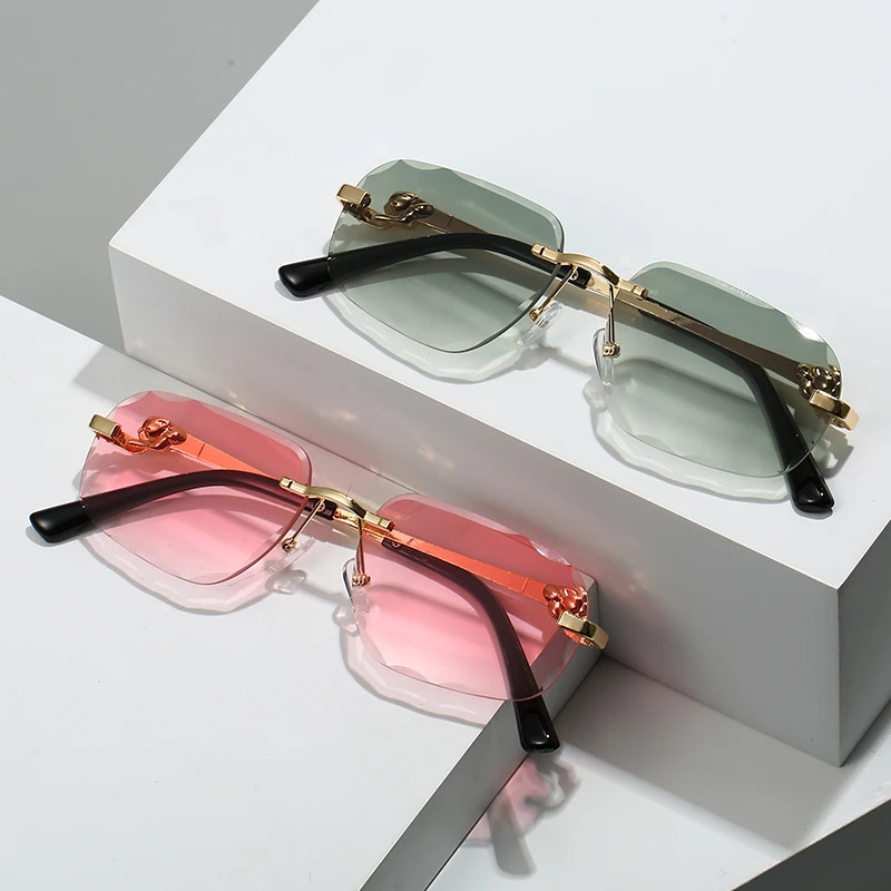 Gafas de sol cuadradas sin montura de Metal para mujer y hombre, gafas de sol de alta calidad a la moda para Fiesta EN LA Piscina, gafas protectoras UV400 para hombre y mujer