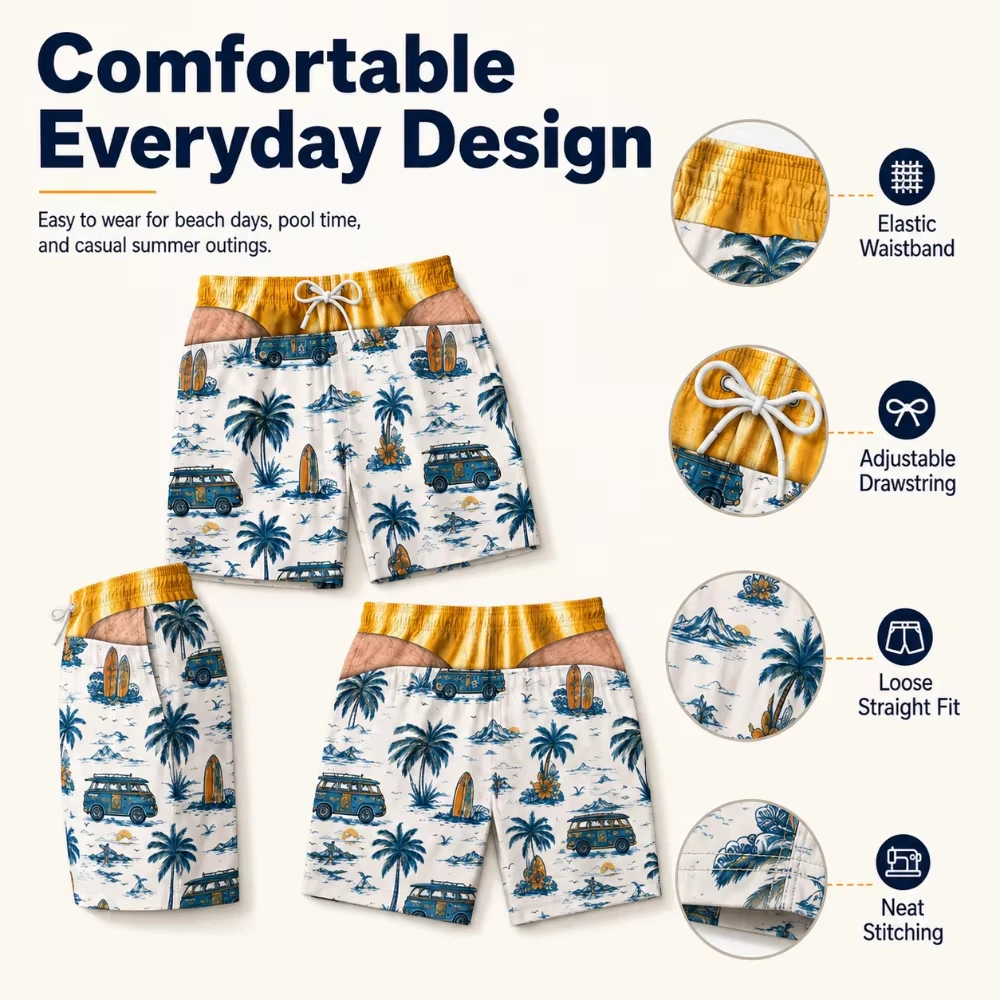 Funny 3D Hairy Butt Print Men’s Beach Shorts Elastic Drawstring Novelty Swim Trunks Quick Dry Pool Party Vacation S-6XL