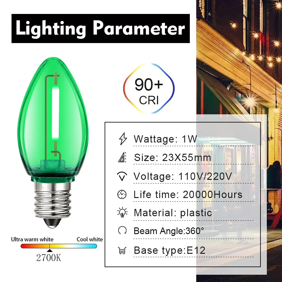 Luci colorate per esterni C7 Lampadine di ricambio infrangibili 1W E12 Base RGB Ghirlanda impermeabile per decorazioni da giardino per feste