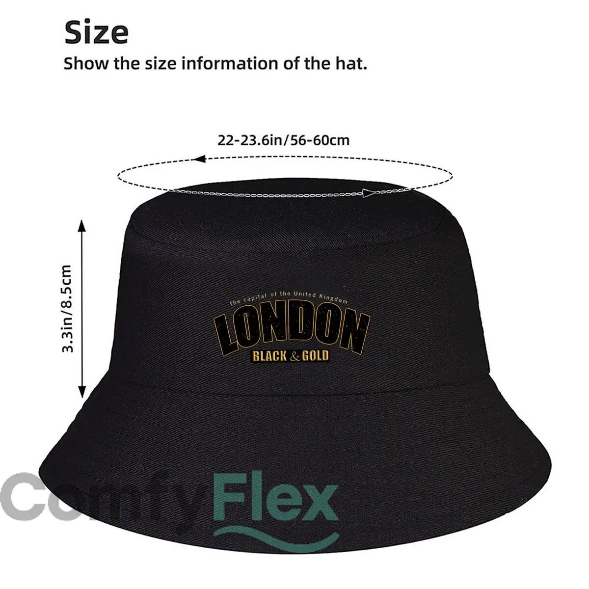 London Black And Gold United Kingdom Capital Typography Fisherman Hat Winter Cap