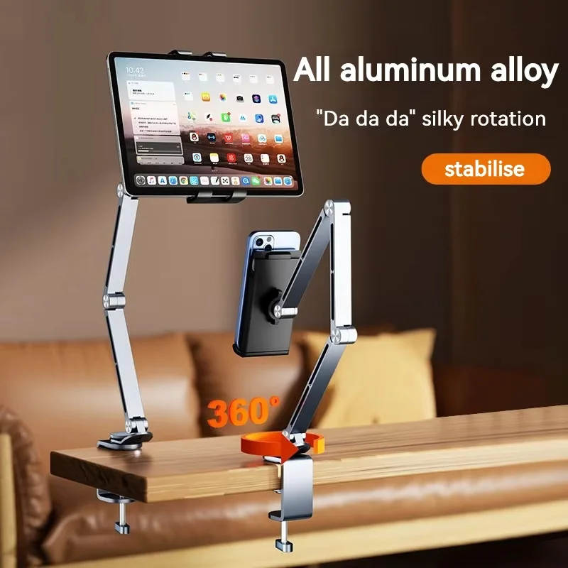 

Aluminum Alloy Folding Bracket Tablet Holder Stand Phone Clip Holder Rotatable Cantilever Home Desktop Holder for Ipad iphone