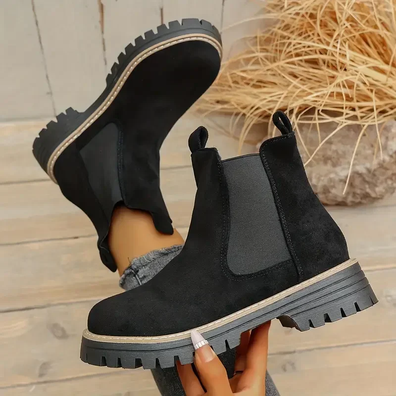 Women Ankle Boots Large Size Square Heel Round Toe Short Boots Women Retro Daily Concise New Shoes for Women Zapatos De Mujer