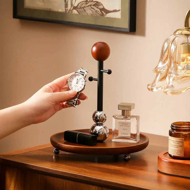 Vintage-style entryway key holder with tray, a luxurious and creative desktop ornament for storing jewelry, incense, and perfume