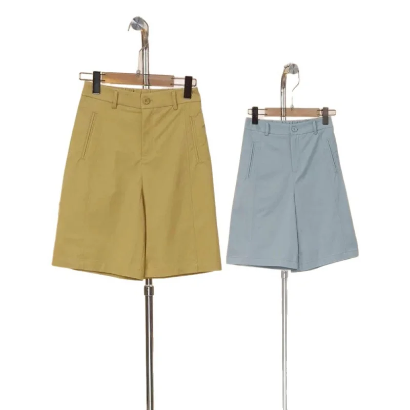 شورت بدلة أصفر للنساء، نمط رفيع، سروال كاجوال صيفي على شكل حرف A، سروال تنحيف متوسط الطول