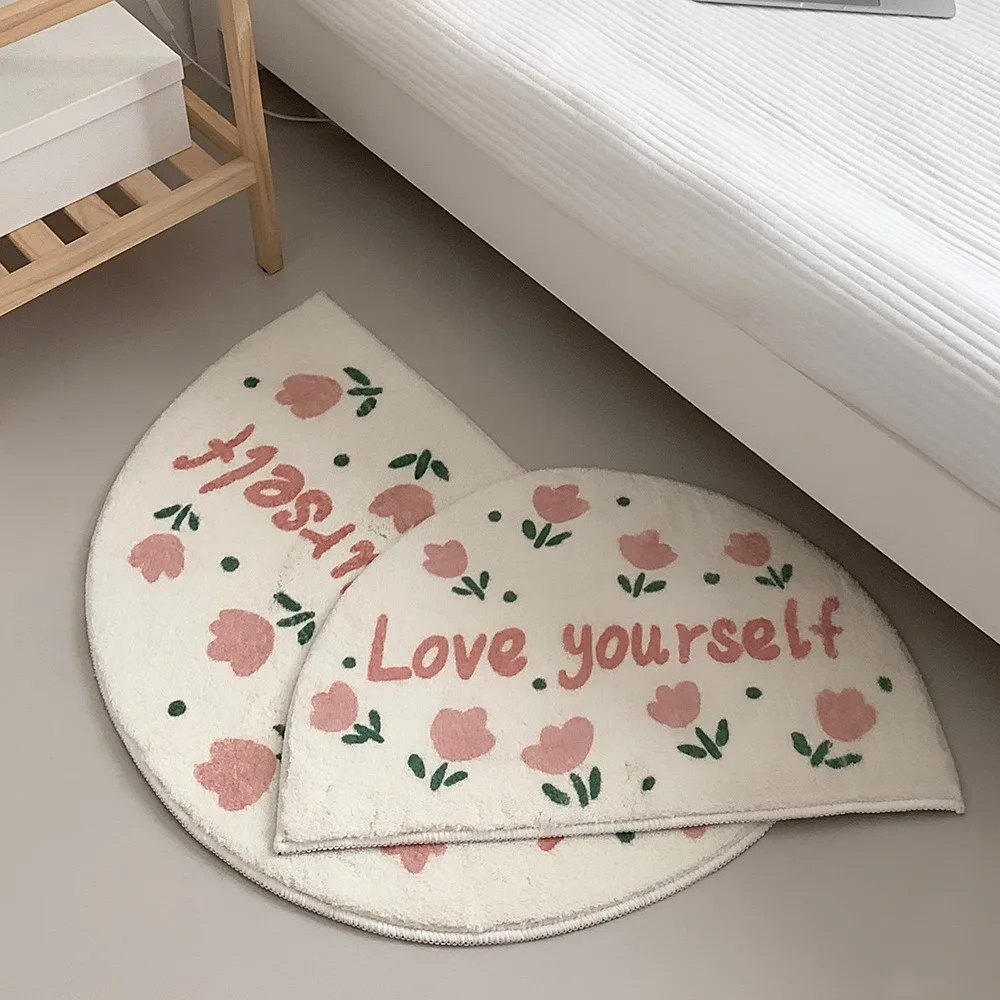 

Bedroom Carpet Non-slip Water-absorbent Dirt-resistant Bathroom Mat Cute Flower Semi-circular Korean Rug Door Home Decor Mats
