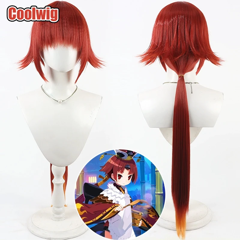 Coolwig-pelucas de pelo sintético Beni-Enma para Cosplay, Fate/Grand Order Beni-Enma, 70cm de largo, liso, rojo, mezclado, naranja, resistente al calor