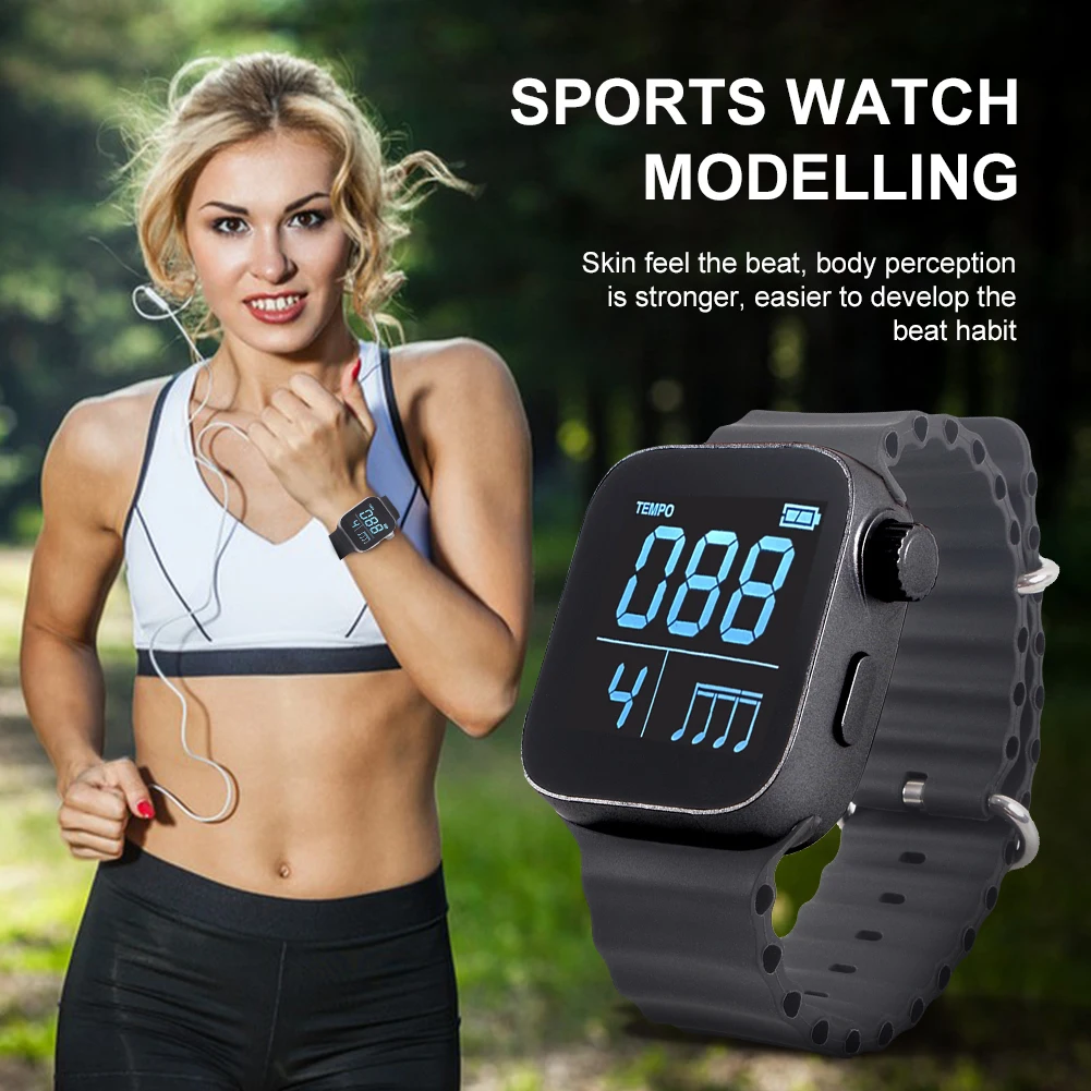 

Wearable Vibrating Metronome for Sport Running Beat Counting Watch Adjustable Strap For All Guitar Piano Drums